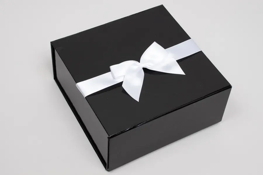 4 Bow x 6W, Self-Adhesive Pre-Tied Bows for Collapsible Magnetic Boxes, White Satin Bow
