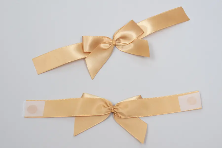 2-3/4L x 4-1/2W, Self-Adhesive Pre-Tied Bows for Collapsible Magnetic Boxes, Gold Satin Bow