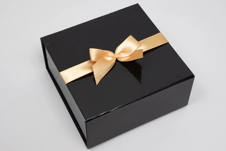 4 Bow x 6W, Self-Adhesive Pre-Tied Bows for Collapsible Magnetic Boxes, Gold Satin Bow