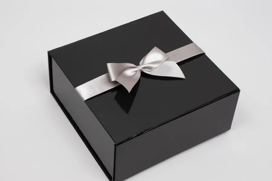 4 Bow x 6W, Self-Adhesive Pre-Tied Bows for Collapsible Magnetic Boxes, Silver Satin Bow