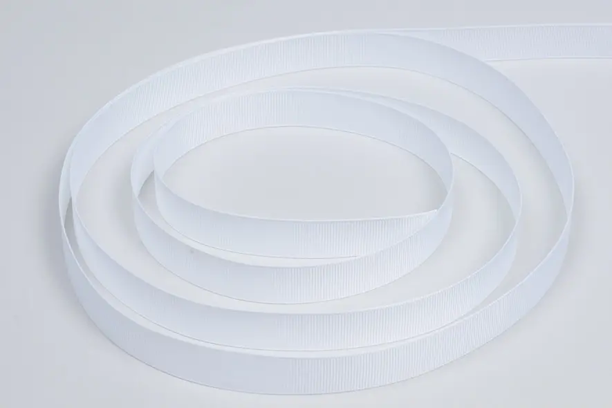 5/8W (16mm) x 100 yds, Grosgrain Fabric Ribbon, White Grosgrain