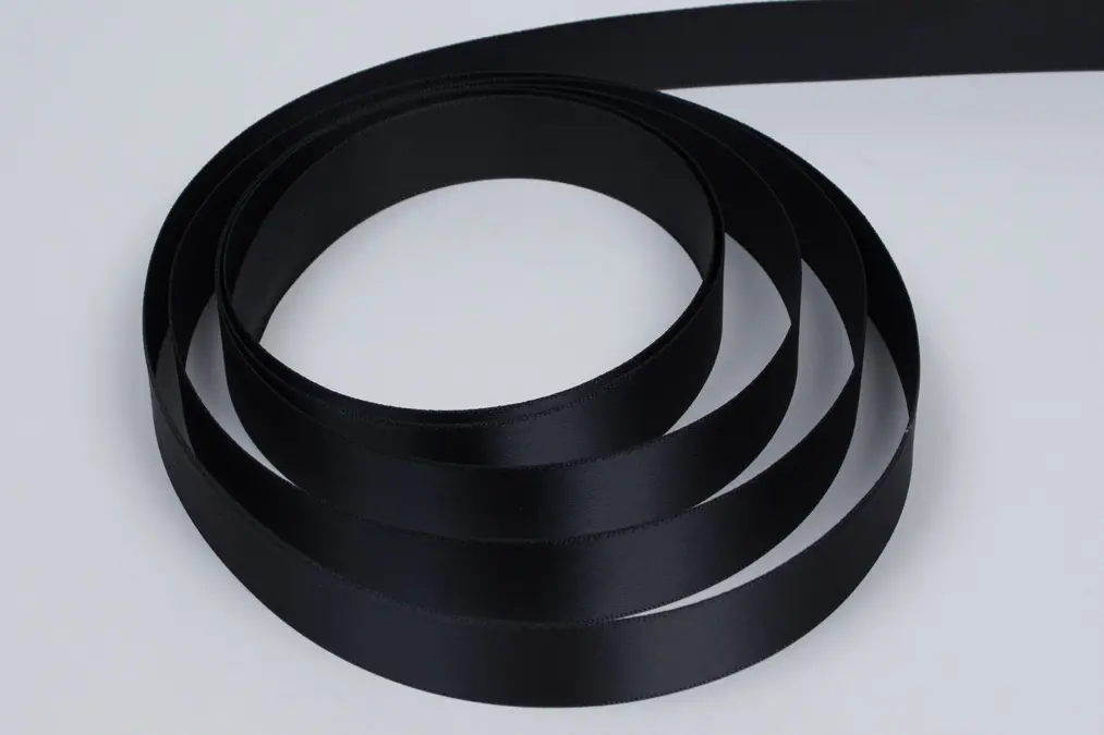 7/8W (22mm) x 100 yds, Premium Single Face Satin Ribbon, Black Satin