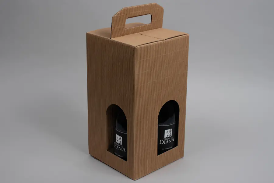 7W x 7L x 13H, Wine Bottle Carrier, Ribbed Kraft