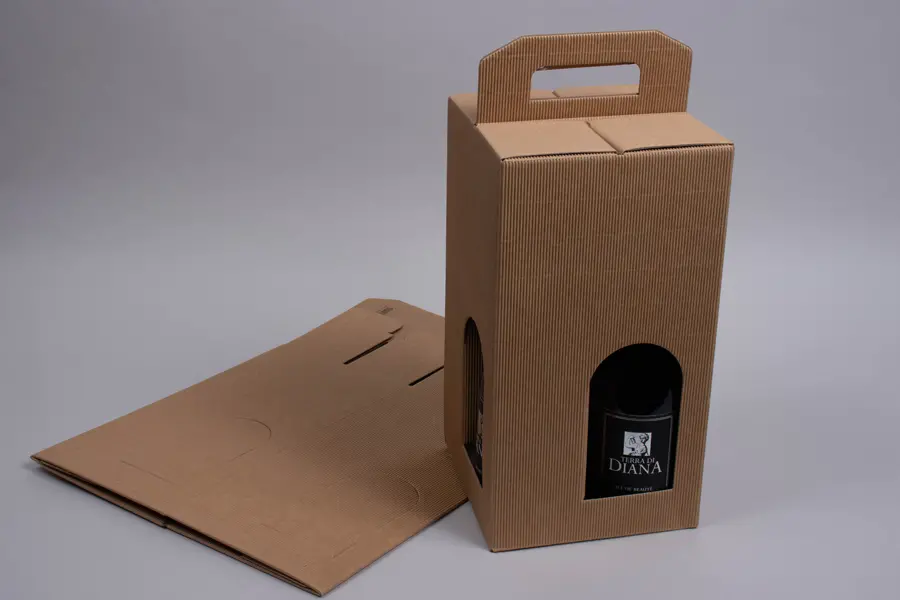 7W x 7L x 13H, Wine Bottle Carrier, Ribbed Kraft