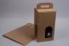 7W x 7L x 13H, Wine Bottle Carrier, Ribbed Kraft