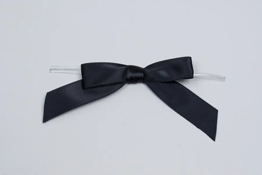 2-1/2W x 2 Bow, Pre-Tied Satin Bows With Wire Twist, Black Satin