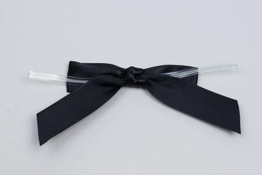 2-1/2W x 2 Bow, Pre-Tied Satin Bows With Wire Twist, Black Satin