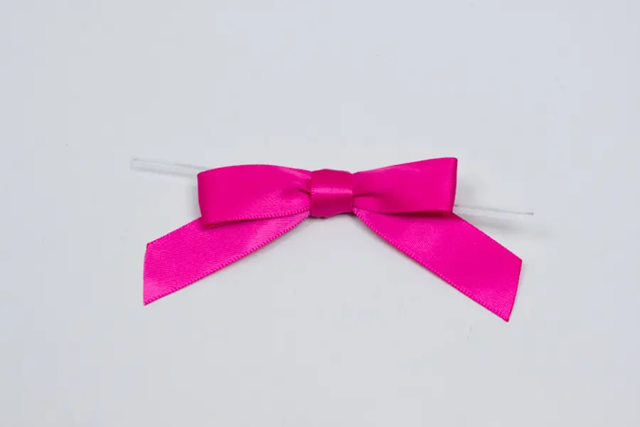 2-1/2W x 2 Bow, Pre-Tied Satin Bows With Wire Twist, Azalea Satin