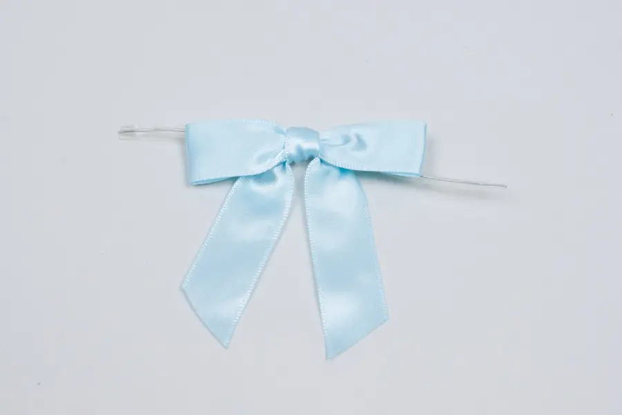 2-1/2W x 2 Bow, Pre-Tied Satin Bows With Wire Twist, Light Blue Satin