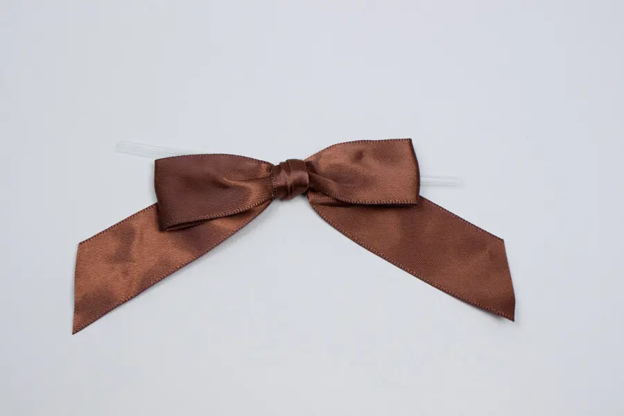 2-1/2W x 2 Bow, Pre-Tied Satin Bows With Wire Twist, Brown Satin