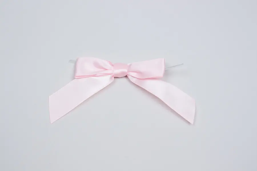 3W x 2-3/4 Bow, Pre-Tied Satin Bows With Wire Twist, Light Pink Satin