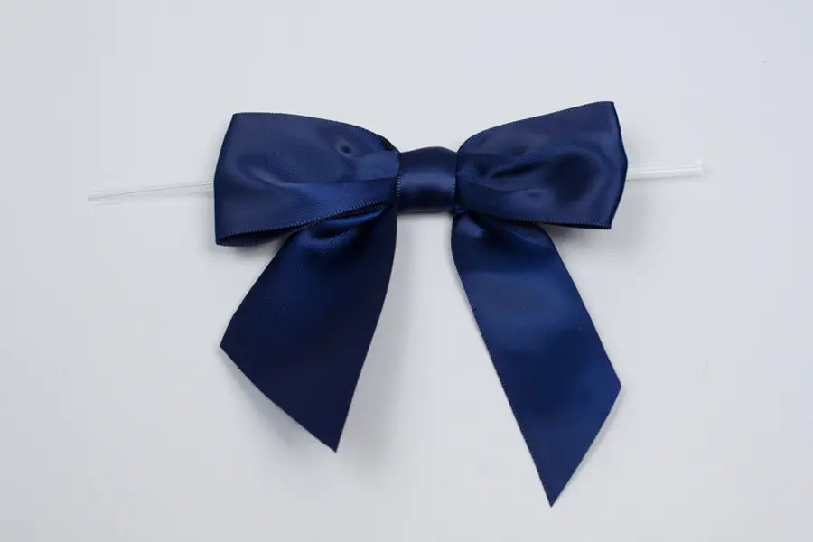 3W x 2-3/4 Bow, Pre-Tied Satin Bows With Wire Twist, Navy Blue Satin