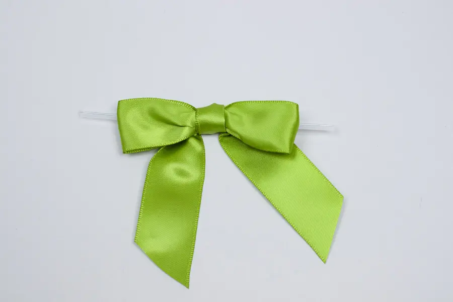 3W x 2-3/4 Bow, Pre-Tied Satin Bows With Wire Twist, Kiwi Satin
