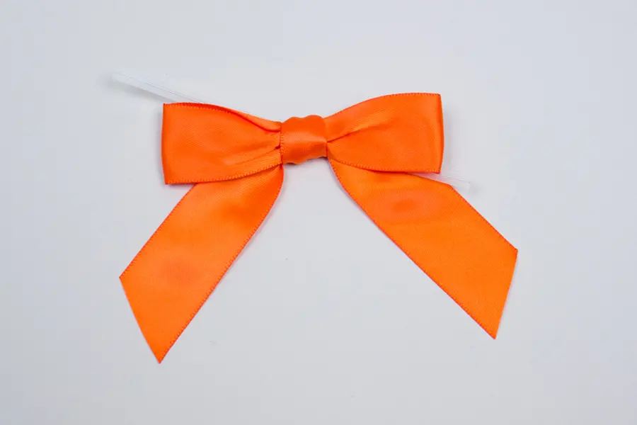 3W x 2-3/4 Bow, Pre-Tied Satin Bows With Wire Twist, Orange Satin