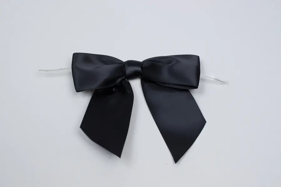 4W x 3-1/4 Bow, Pre-Tied Satin Bows With Wire Twist, Black Satin