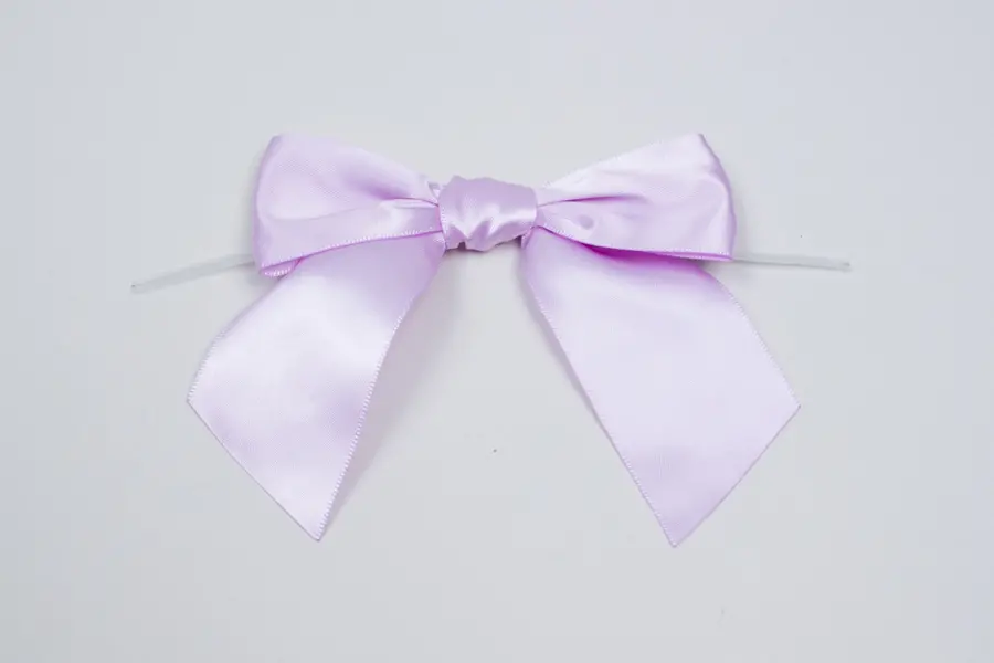 4W x 3-1/2 Bow, Pre-Tied Grosgrain Polka Dot Bows With Wire Twist, Light Orchid Satin