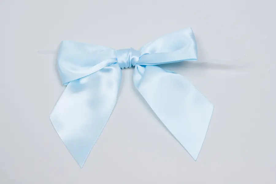 4W x 3-1/4 Bow, Pre-Tied Satin Bows With Wire Twist, Light Blue Satin
