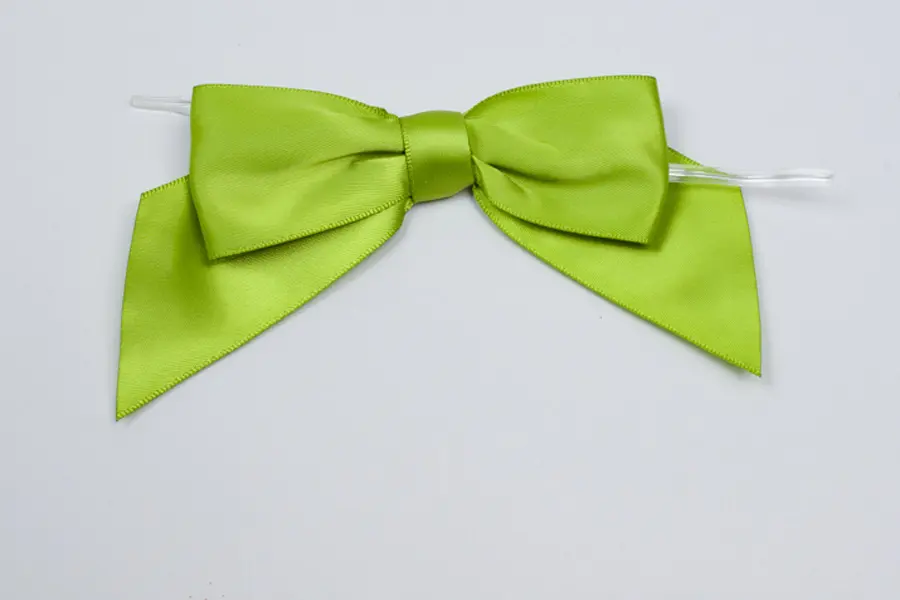 4W x 3-1/4 Bow, Pre-Tied Satin Bows With Wire Twist, Kiwi Satin