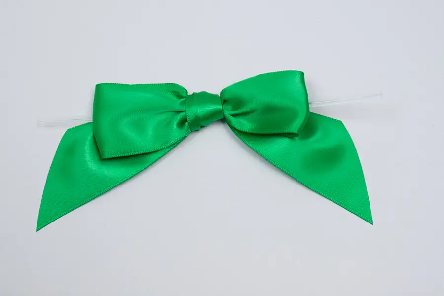 4W x 3-1/4 Bow, Pre-Tied Satin Bows With Wire Twist, Emerald Satin