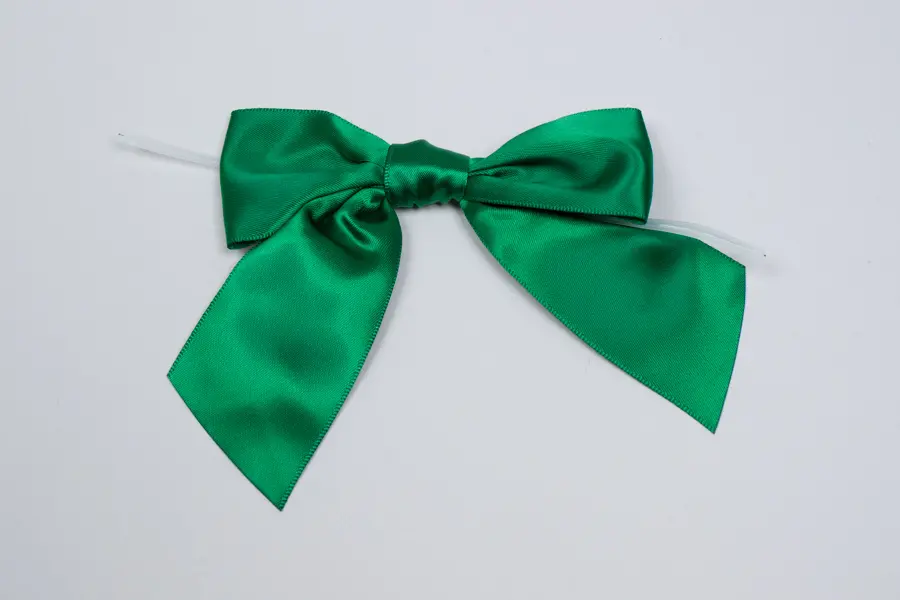 4W x 3-1/4 Bow, Pre-Tied Satin Bows With Wire Twist, Forest Satin