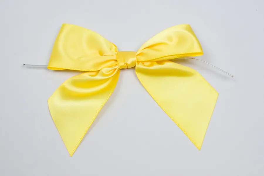 4W x 3-1/4 Bow, Pre-Tied Satin Bows With Wire Twist, Daffodil Satin
