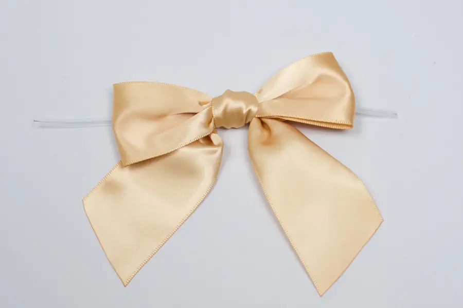 4W x 3-1/4 Bow, Pre-Tied Satin Bows With Wire Twist, Gold Satin