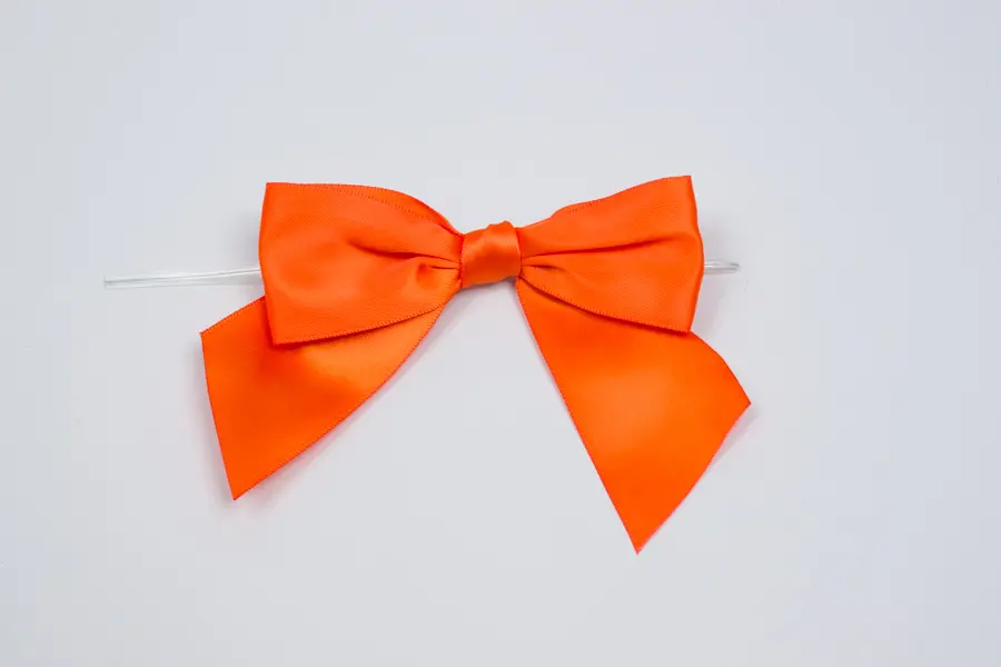 4W x 3-1/4 Bow, Pre-Tied Satin Bows With Wire Twist, Orange Satin