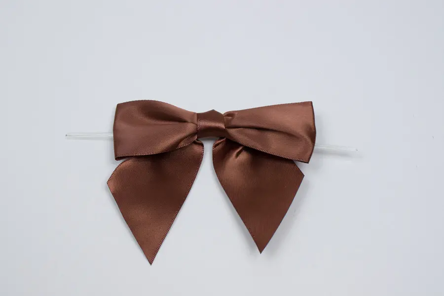 4W x 3-1/4 Bow, Pre-Tied Satin Bows With Wire Twist, Brown Satin