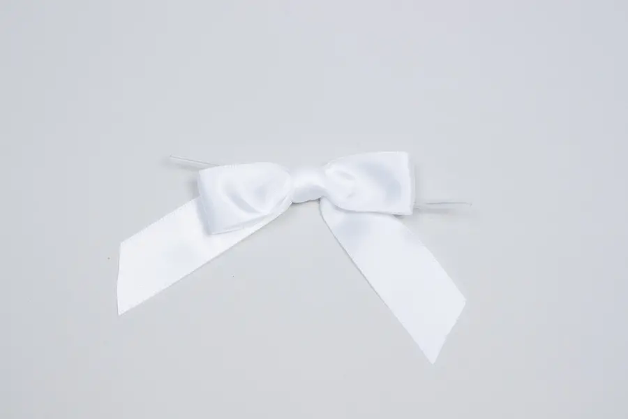 3W x 2-3/4 Bow, Pre-Tied Satin Bows With Wire Twist, White Satin
