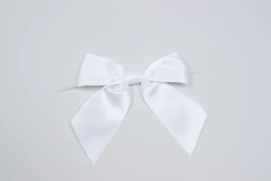 4W x 3-1/4 Bow, Pre-Tied Satin Bows With Wire Twist, White Satin