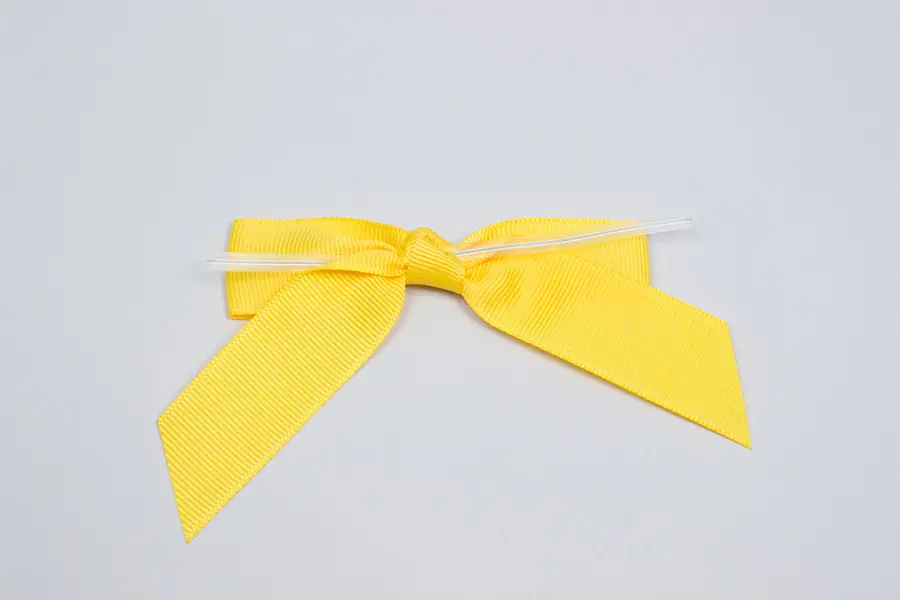 3-1/2W x 2-3/4 Bow, Pre-Tied Grosgrain Bows With Wire Twist, Maize Grosgrain