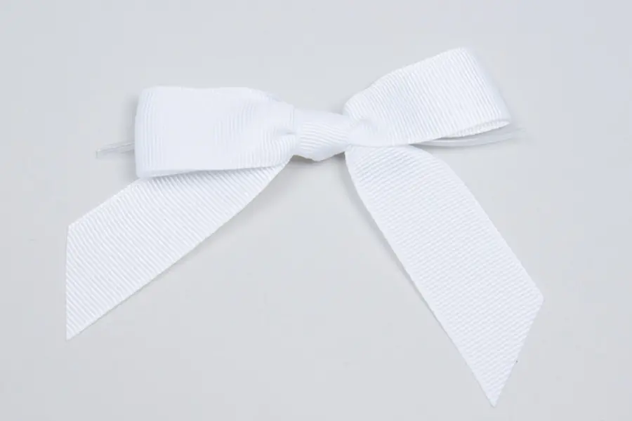 3W x 2-3/4 Bow, Pre-Tied Grosgrain Bows With Wire Twist, White Grosgrain