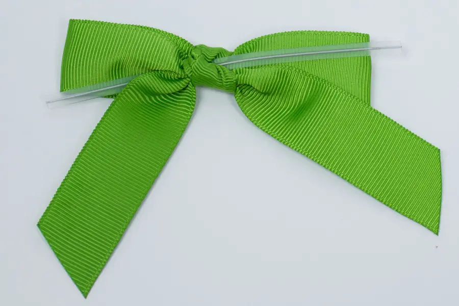 3-1/2W x 2-3/4 Bow, Pre-Tied Grosgrain Bows With Wire Twist, Apple Green