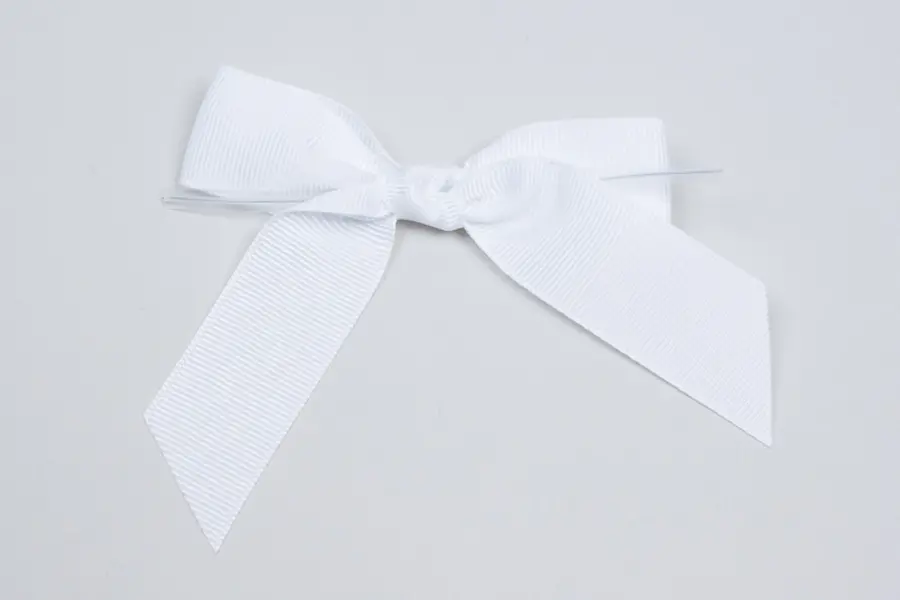 3W x 2-3/4 Bow, Pre-Tied Grosgrain Bows With Wire Twist, White Grosgrain