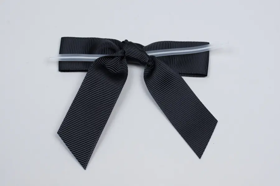 3-1/2W x 2-3/4 Bow, Pre-Tied Grosgrain Bows With Wire Twist, Black Grosgrain