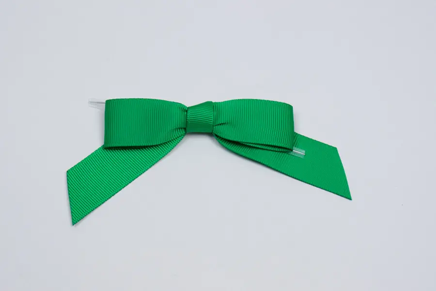 3W x 2-3/4 Bow, Pre-Tied Grosgrain Bows With Wire Twist, Emerald Grosgrain