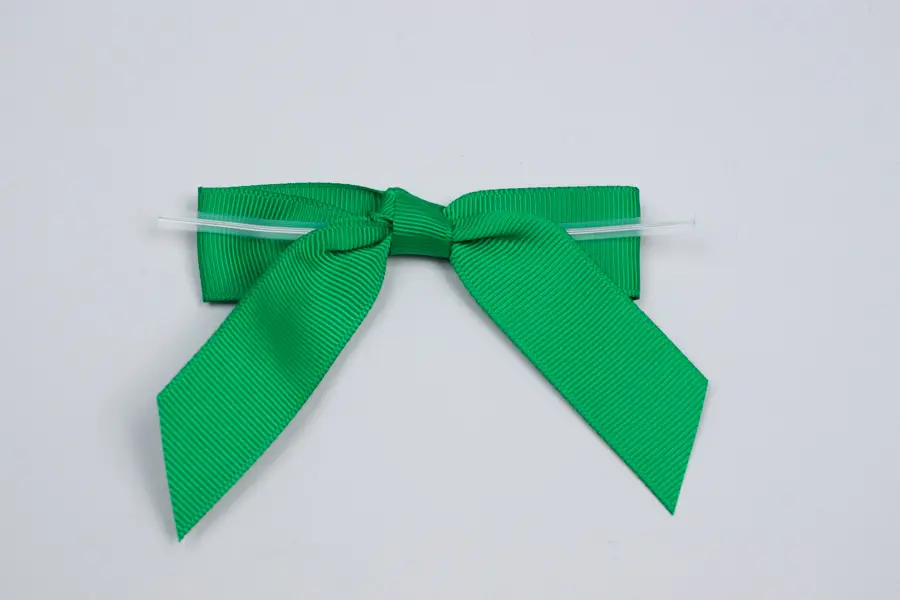 3W x 2-3/4 Bow, Pre-Tied Grosgrain Bows With Wire Twist, Emerald Grosgrain