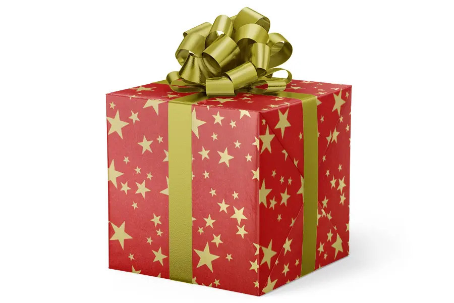 24W x 417 ft, Holiday Wrapping Paper, Gold Red Stars