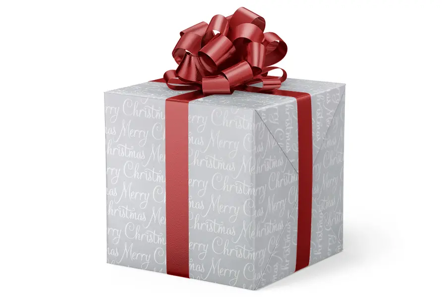24W x 417 ft, Holiday Wrapping Paper, Silver Merry Christmas