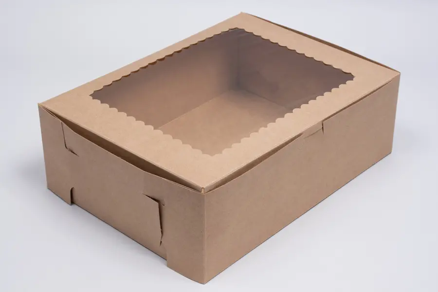 14L x 10W x 4H, Natural Kraft Bakery Boxes with Window, Natural Kraft