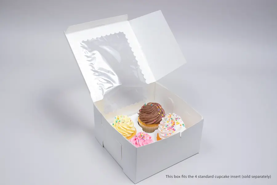 7L x 7W x 4H, Window Bakery Boxes, White