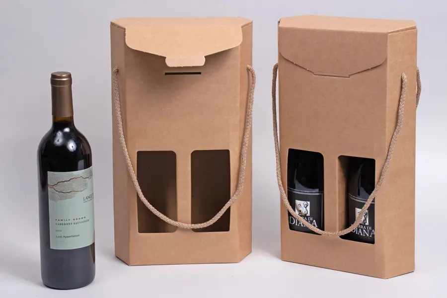 3-1/2W x 8L x 14H, Wine Bottle Carrier, Natural Kraft