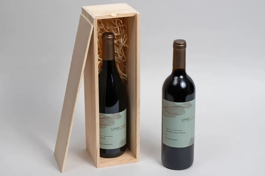 13-1/2L x 3-1/2W x 3-1/2H, Single Bottle Wooden Wine Box, Pine Wood