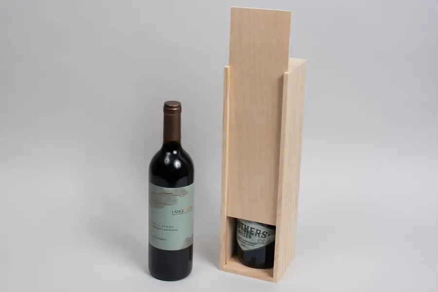 13-1/2L x 3-1/2W x 3-1/2H, Single Bottle Wooden Wine Box, Pine Wood