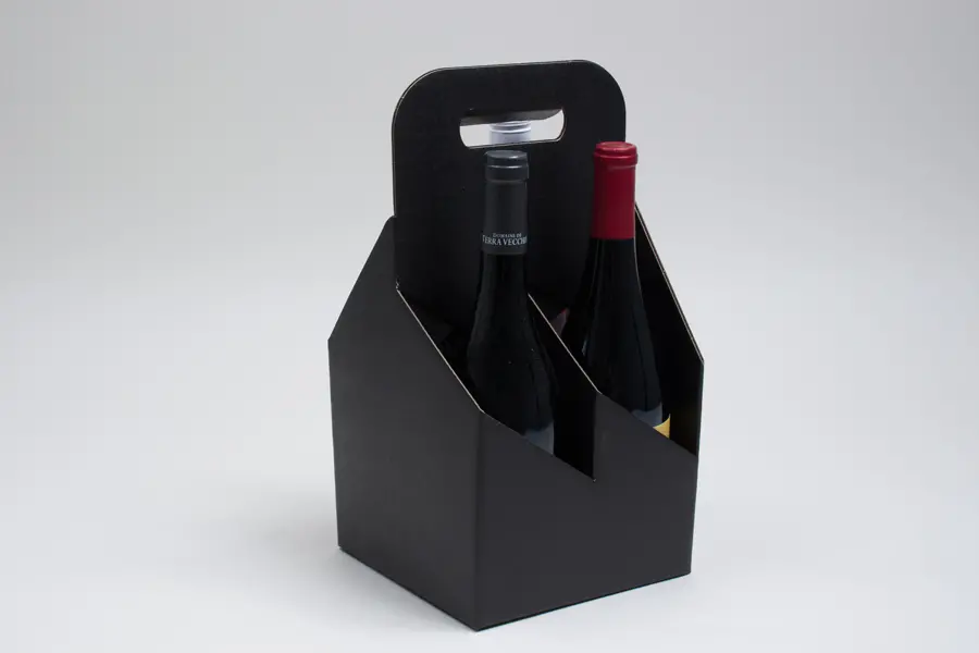 7W x 7L x 13-3/4H, Wine Bottle Carrier, Black