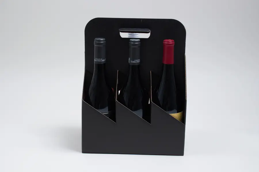 10-5/8W x 7L x 13-3/4H, Wine Bottle Carrier, Black