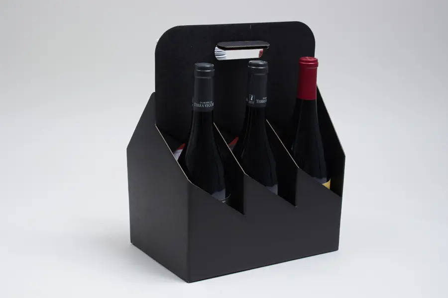 10-5/8W x 7L x 13-3/4H, Wine Bottle Carrier, Black