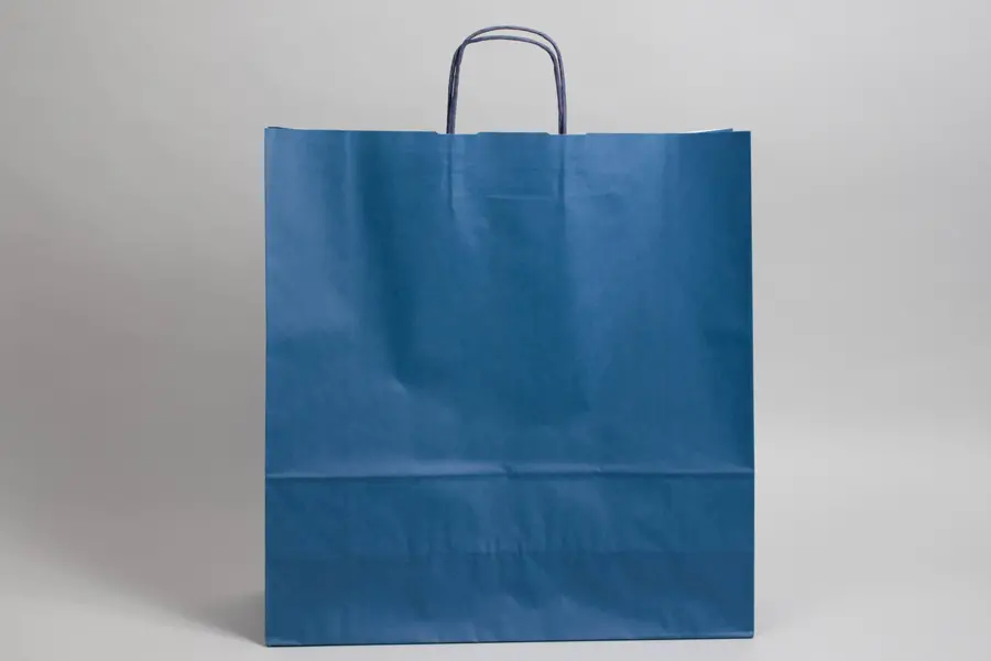 17-1/4W x 6D x 18H, Tinted Colors on Kraft Base Paper Bags with Twisted Paper Handles, Bright Navy Blue