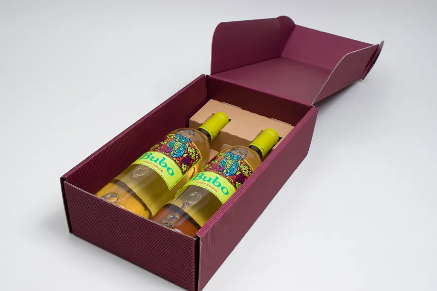 7-1/8 X 3-1/2 X 13 BOTTLE BOX  BORDEAU X  RIBBED 2 BOT W/INSERTS