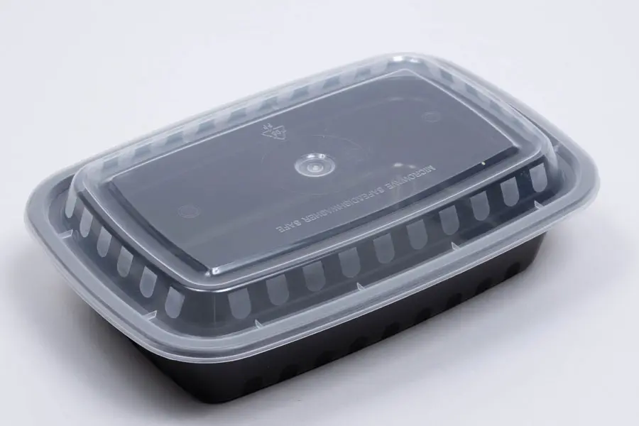 7-3/4L X 5-1/2W X 1-1/2D, (24OZ) PLASTIC FOOD TAKE-OUT BOXES, BLACK
